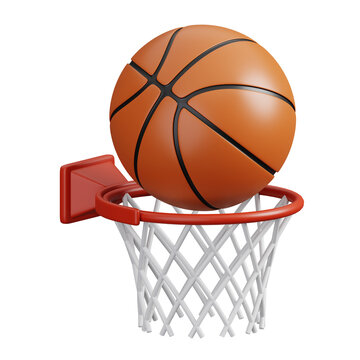Basketball hoop and ball isolated. Sports, fitness and game symbol icon. 3d Render illustration.