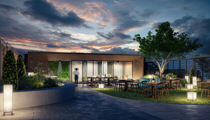 Fototapeta premium Visualization of an Exterior Pub & Restaurant Area - 3D Visualization