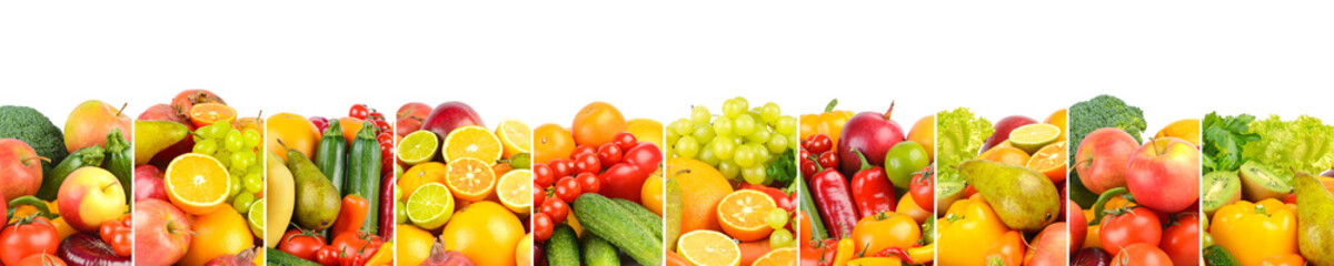 Natural background from vegetables and fruits separated by vertical lines.