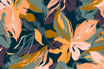 Abstract jungle plants illustration pattern. Creative collage contemporary floral seamless pattern. Fashionable template for design, Generative AI