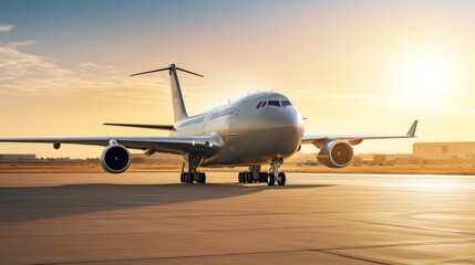 Fototapeta na wymiar Passenger plane stands on the runway visualization AI