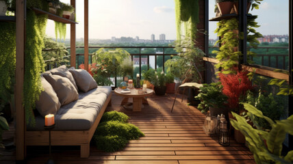 Beautiful terrace or balcony, urban garden concept