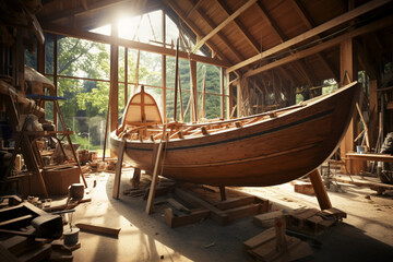 Fototapeta na wymiar The Boat-Building Workshop, wood working workshop, aesthetic look