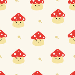 Cute kawaii mushrooms seamless pattern. Ideal for print for stationery supplies, decor, textile, wrapping paper etc.