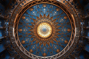The harmony of the dome of the Islamic mosque with the sky, the details of the dome, aesthetic look