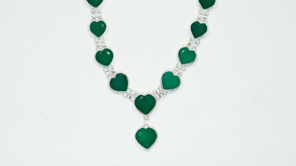 Beautiful handmade jewelry display on white background