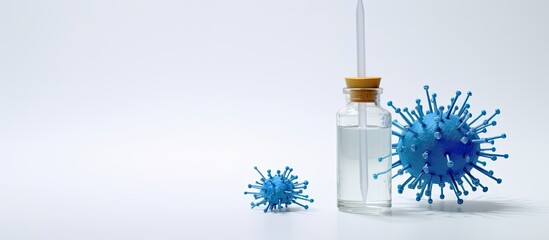 A white background with a copy space featuring a coronavirus vaccine bottle, vials, syringes, and face mask. This image represents a vaccination session and the improvement of immunity.