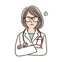 Fototapeta premium 腕組みをして怒る白衣の女医
