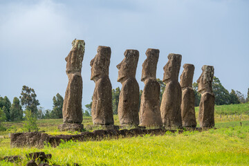 Ahu Akivi  in Rapa Nui (or Easter Island) in the Valparaíso Region of Chile. - 631717399