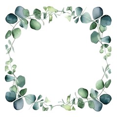Watercolor eucalyptus leaves frame isolated