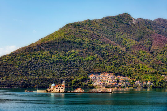The Artificial Islet of Our Lady of the Rocks in the Bay of Kotor at Perast in Montenegro