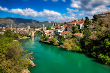 The Famous Old Bridge (Stari Most) Crossing the River Neretva in Mostar, Bosnia and Herzegovina