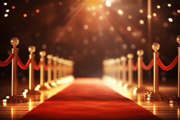 Red carpet with lights in the spotlight