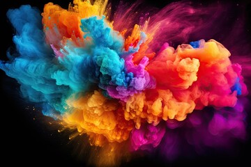 Fototapeta premium Colorful cloud of ink in water on black background. Abstract background, Abstract colorful powder explosion on black background. Colored cloud. Colorful dust explode, AI Generated