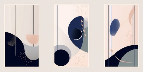 Set of minimalist abstract aesthetic illustrations. Modern style wall decor, Generative AI