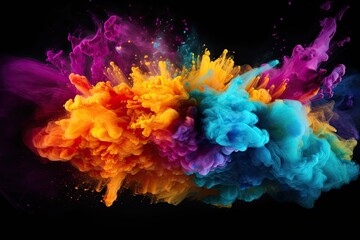 Fototapeta na wymiar Colorful ink in water isolated on black background. Abstract colored background, Abstract colorful powder explosion on black background. Colored cloud. Colorful dust explode, AI Generated