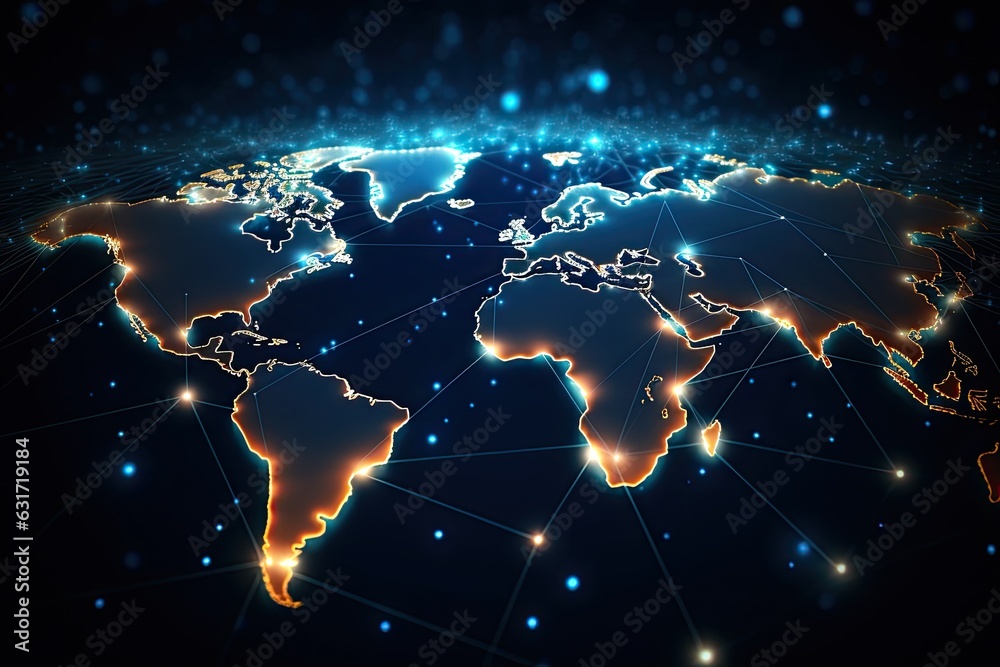 Poster global network connection concept with world map. 3d rendering, 3d illustration. abstract world netw