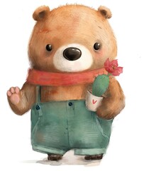 cute cartoon teddy bear with a cactus - 631719149