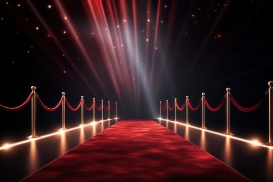 Red carpet with lights in the spotlight