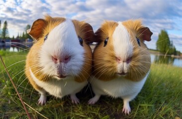 Funny guinea pigs portrait - obrazy, fototapety, plakaty