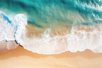 Aerial view of beautiful tropical beach with turquoise ocean waves, Aerial view of beautiful sandy beach and ocean wave. Drone photo, AI Generated