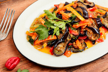 Aubergine saute, vegetable stew, caponata.