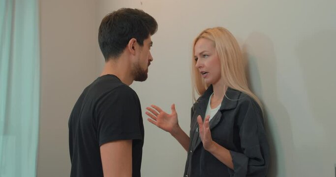 family break up with slapping hand in the face concept of cheating man, broken relationship. Slow motion. angry woman hitting man