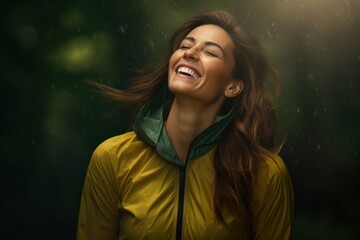 Happy woman in green sport wear