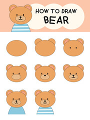 How to draw cute bear character cartoon step by step for illustration, education and kids