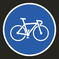Isolated printable bike lane, bicycle road line sign in round circle blue format, with illustration vintage road bike