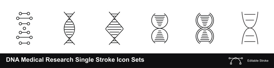 Fototapeta na wymiar DNA medical research single stroke vector icons scalable