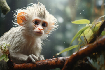 Image of cute baby leaf monkey on tree on nature background. Wildlife Animals. Generative AI. Illustration.
