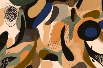 Hand drawn abstract pattern. Creative collage contemporary seamless pattern. Natural colors. Fashionable template for design, Generative AI