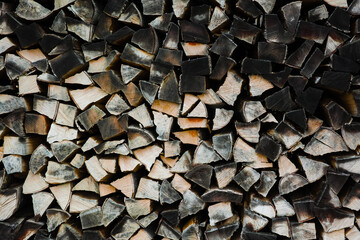 chopped wood on a pile in the forest