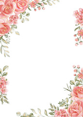 rose pink gold floral frame, flower frame for the background