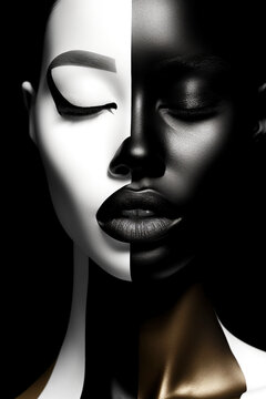 Beauty portrait fashion girl. Beauty girl face close up. Black and white, Closeup African American woman . luxury. Generative AI