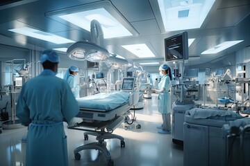 Medical Team Performing Surgical Operation in Modern Operating Room. Generated with AI