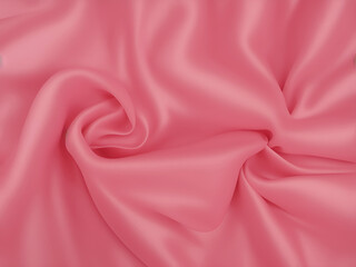 Closeup of rippled pink satin fabric, background for text. AI generated