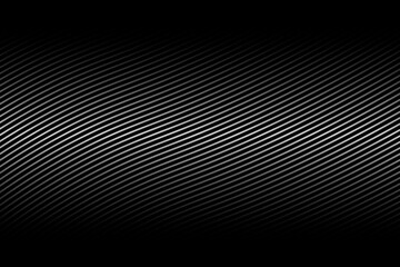 Abstract black and white background with curve lines and waves. Diagonal lines halftone effect. 