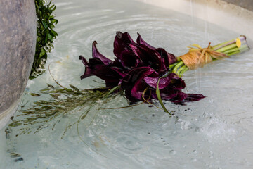 Bouquet floating in water