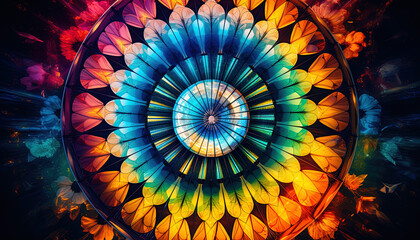 A captivating image where various media images are refracted through a kaleidoscope - obrazy, fototapety, plakaty