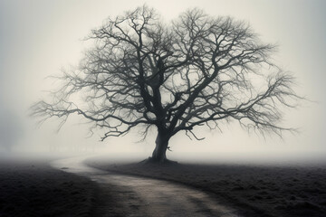 tree in the fog, aesthetic look