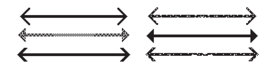 Double pixel art long straight line arrow vector icon. Simple thin horizontal cursor pointer lines element set. abstract flat forward path oblong isolated arrowhead. Basic glitch pointing two side. - obrazy, fototapety, plakaty