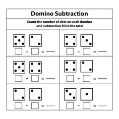 Domino subtraction counts the number of dots each domino fills the total. Math Exercises