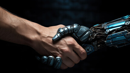 Fototapeta na wymiar close-up handshake of human hand and robot hand