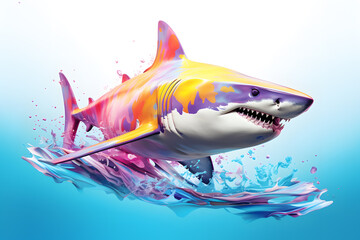 Colorful shark poster illustration isolated on white background