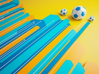football ball 3d object. 3d illustration. graphic background element. sport abstract backdrop. soccer render design competition concept art. digital technology element beautiful lighting ground empty