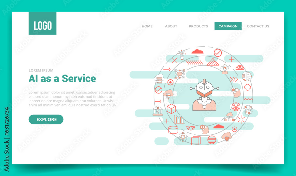 Wall mural aiaas artificial intelligence as a service concept with circle icon for website template or landing 