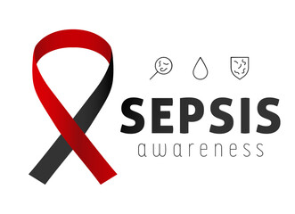 Sepsis awareness ribbon. Health care and prevention. Ribbon and symbols, signs, icons for sepsis awareness