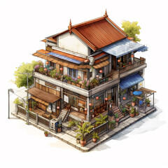 isometric of village house in asia 